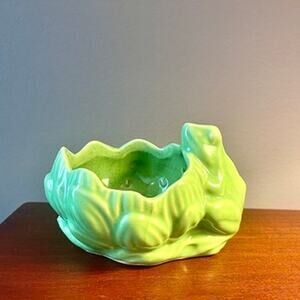 McCoy Frog & Lotus Green Ceramic Planter Pot 1950s